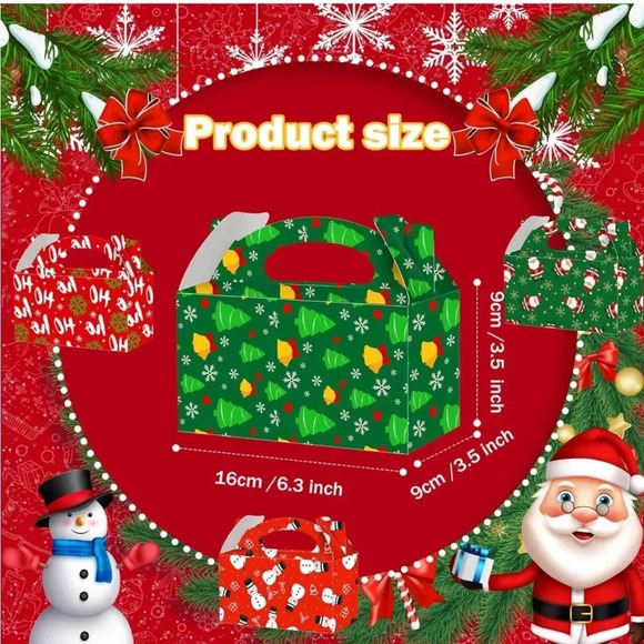 100 Pcs Christmas Goody Candy Boxes Paper Cardboard Treat Box with Handles - Picture 2 of 3